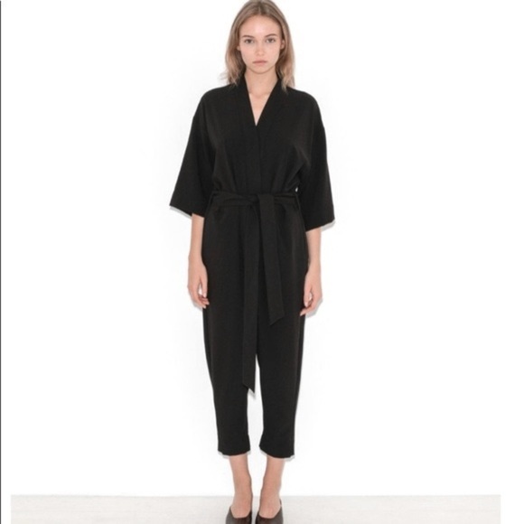 Offon Women’s Linen Jumpsuit Black Size M Belted Cropped - Picture 1 of 9